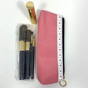 ESTEE LAUDER 5 Pc. Brush Set & Pink Traveling Case w/ White Trim NEW
